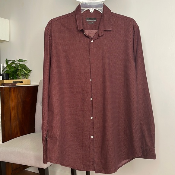 Zara Burgundy slim fit shirt - Picture 1 of 9
